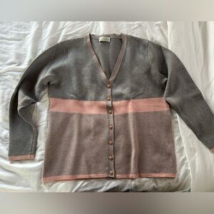Cappuccini Oversized Gray and Pink Button-Up Cardigan